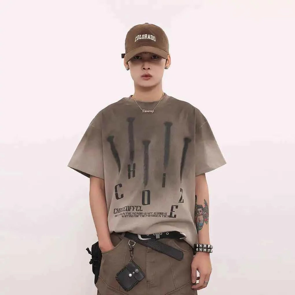 Vintage Washed Graphic Print Short Sleeve T-Shirt
