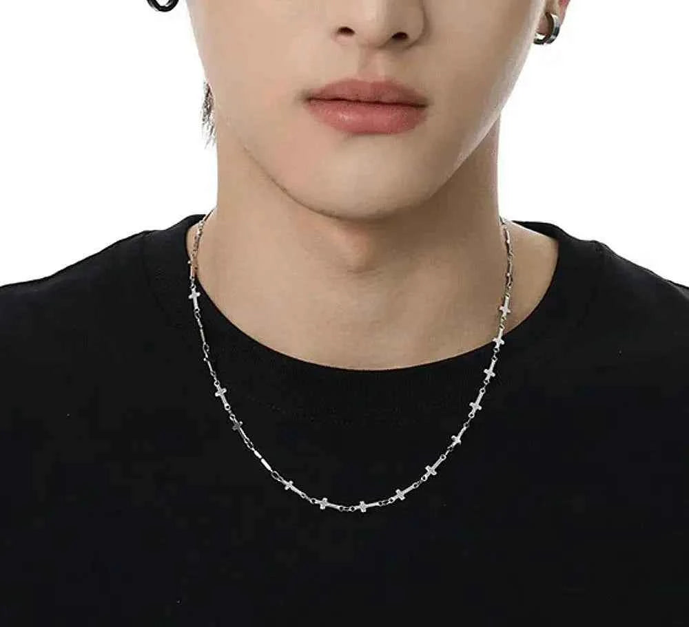 Men Punk Titanium Steel Cross Chain Necklace