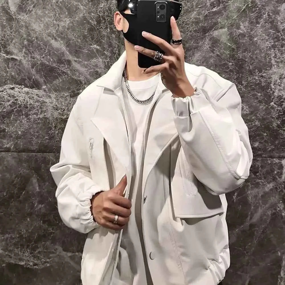 Solid Color Autumn Flight Leather Jacket