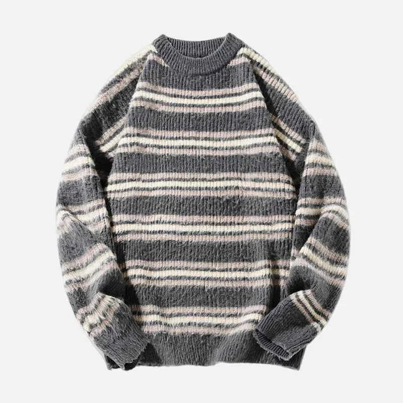 High-Quality Hip Hop Striped Knit Sweater