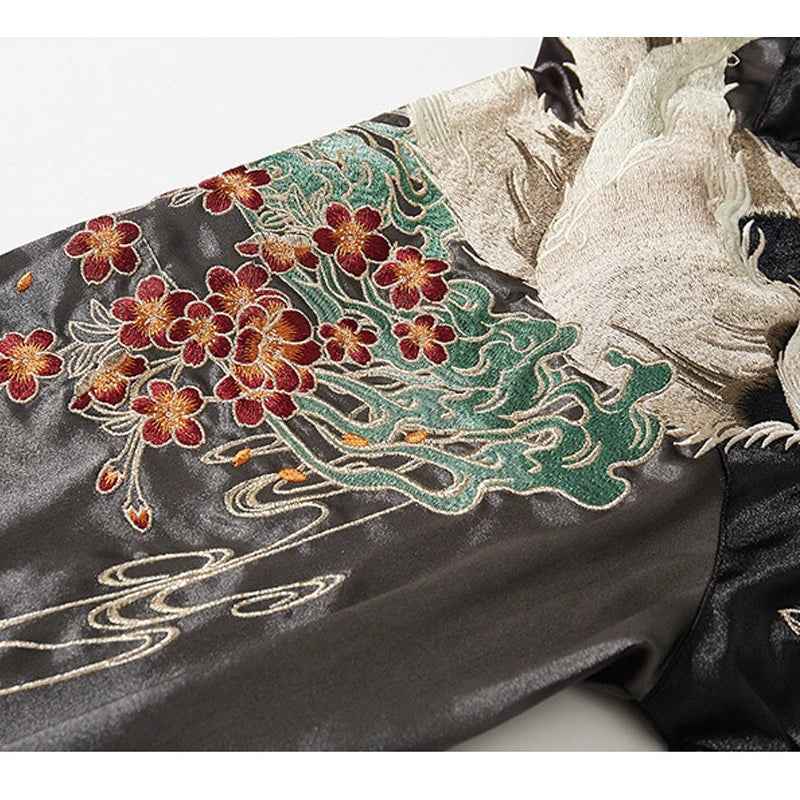Streetwear Floral Fox Embroidered Loose Varsity Jacket