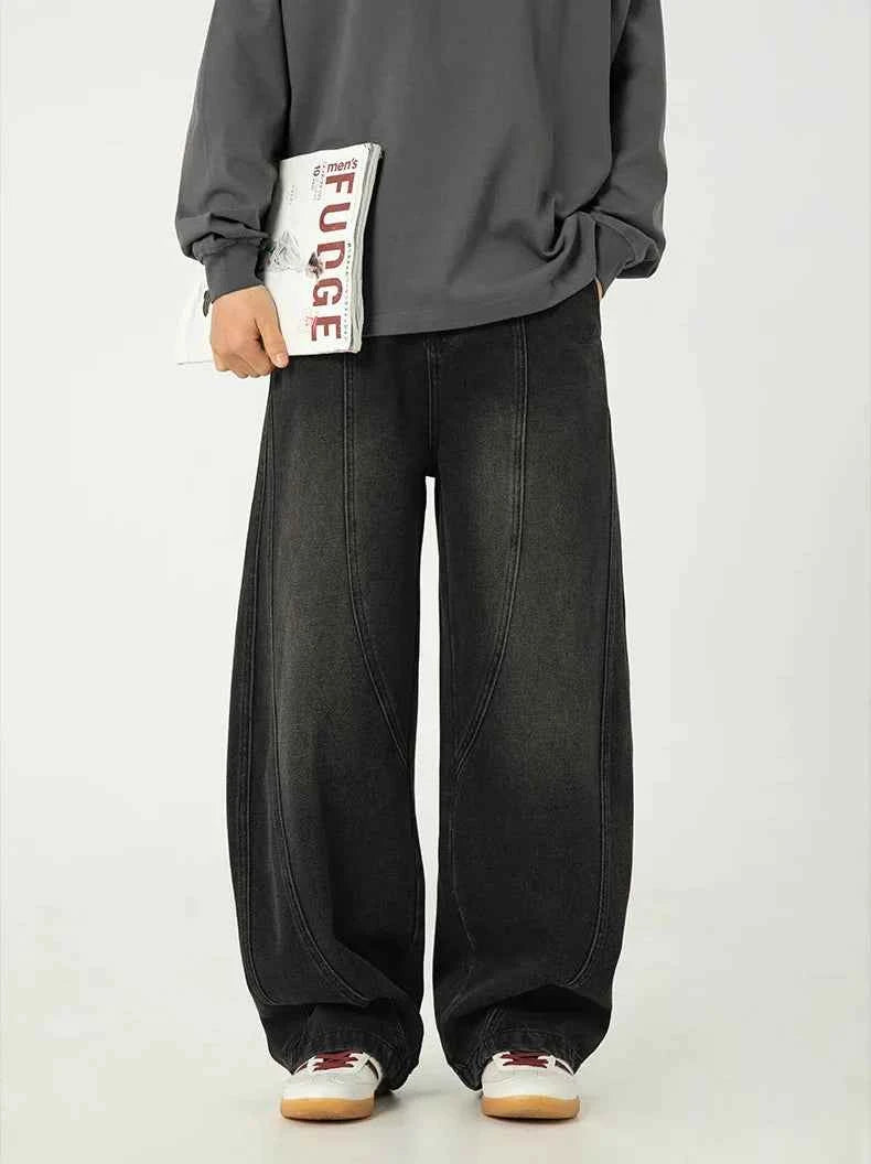 Premium Streetwear Wide Leg Curved Denim Jeans