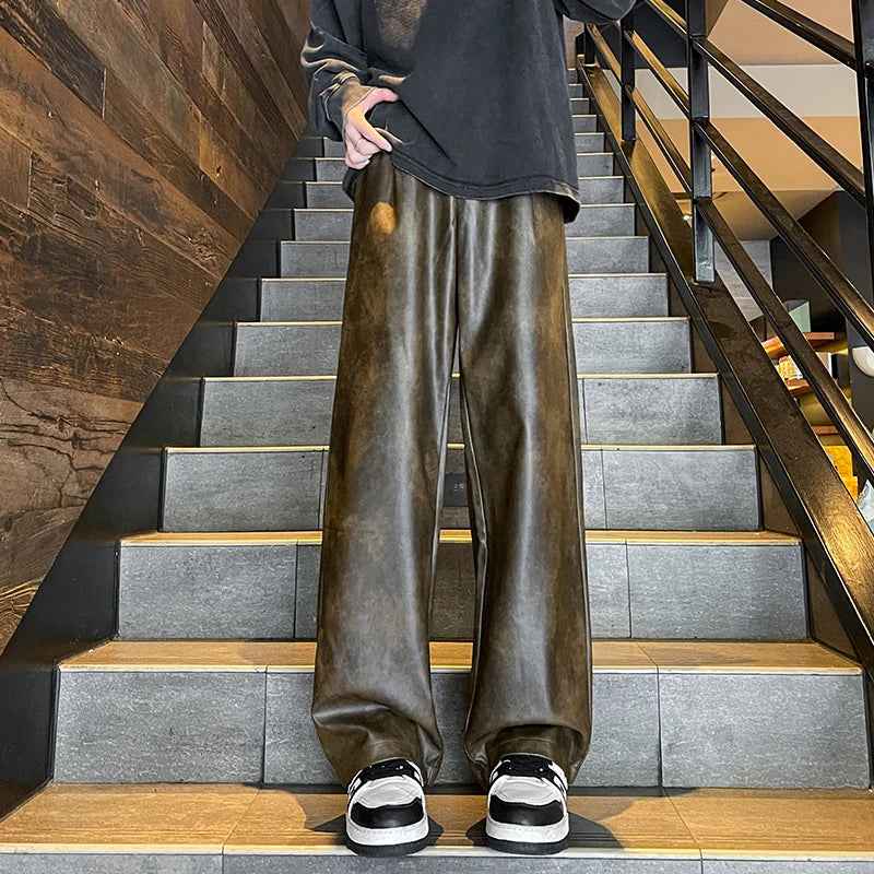 Casual Wide Leg PU Motorcycle Leather Pants