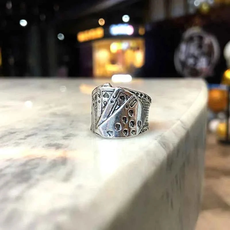 Silver Color Retro Poker Gothic Ring