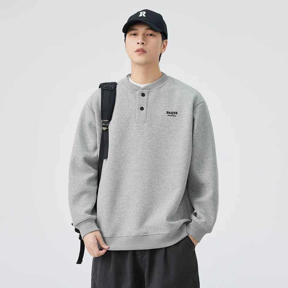 Soft Comfortable Casual Henley Neck Sweatshirt