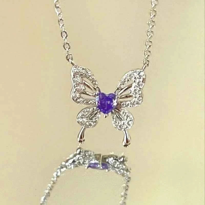 Purple Zircon Butterfly Pendant Necklace