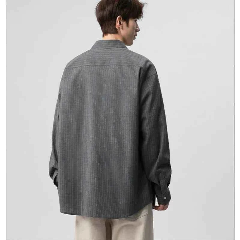 Pinstriped Casual Loose Fit Long Sleeve Shirt