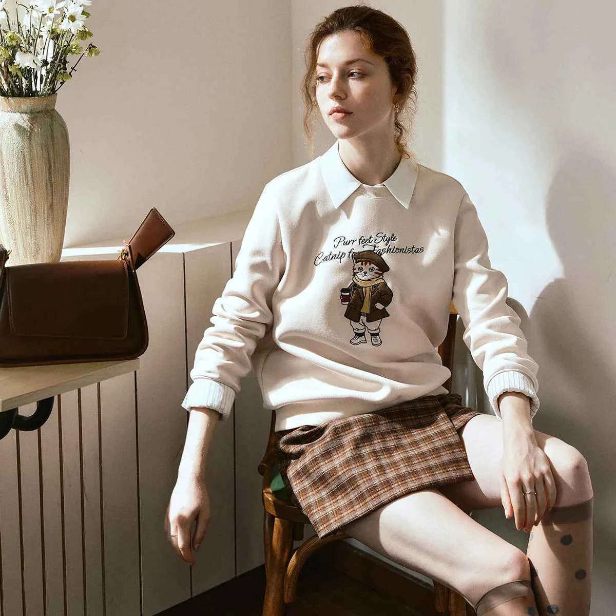 Y2K Embroidered French Style O-Neck Sweatshirt