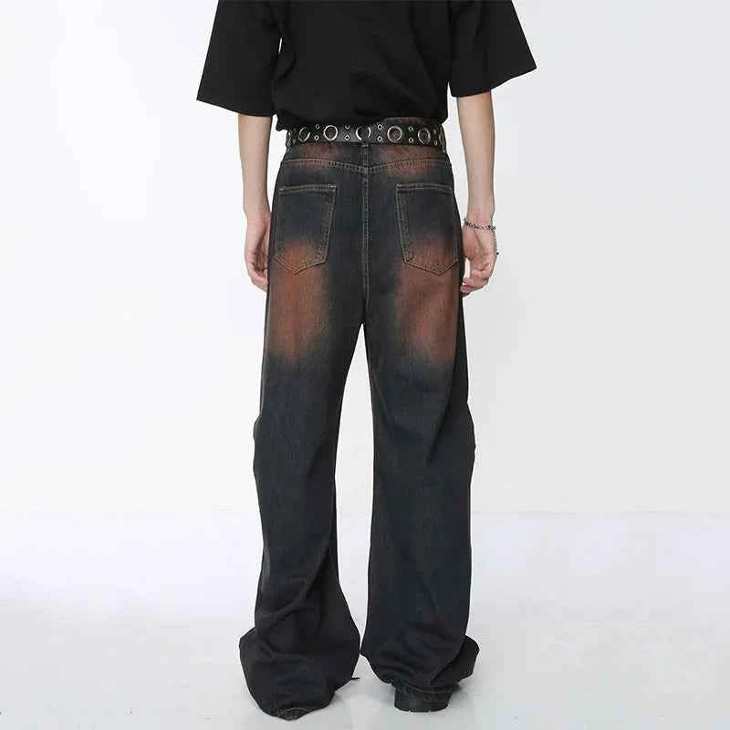 Streetwear Rivet Wide Leg Denim Jeans
