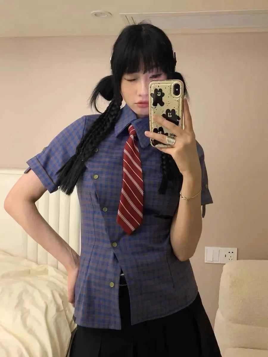 Casual Plaid Irregular Short Sleeve Shirt