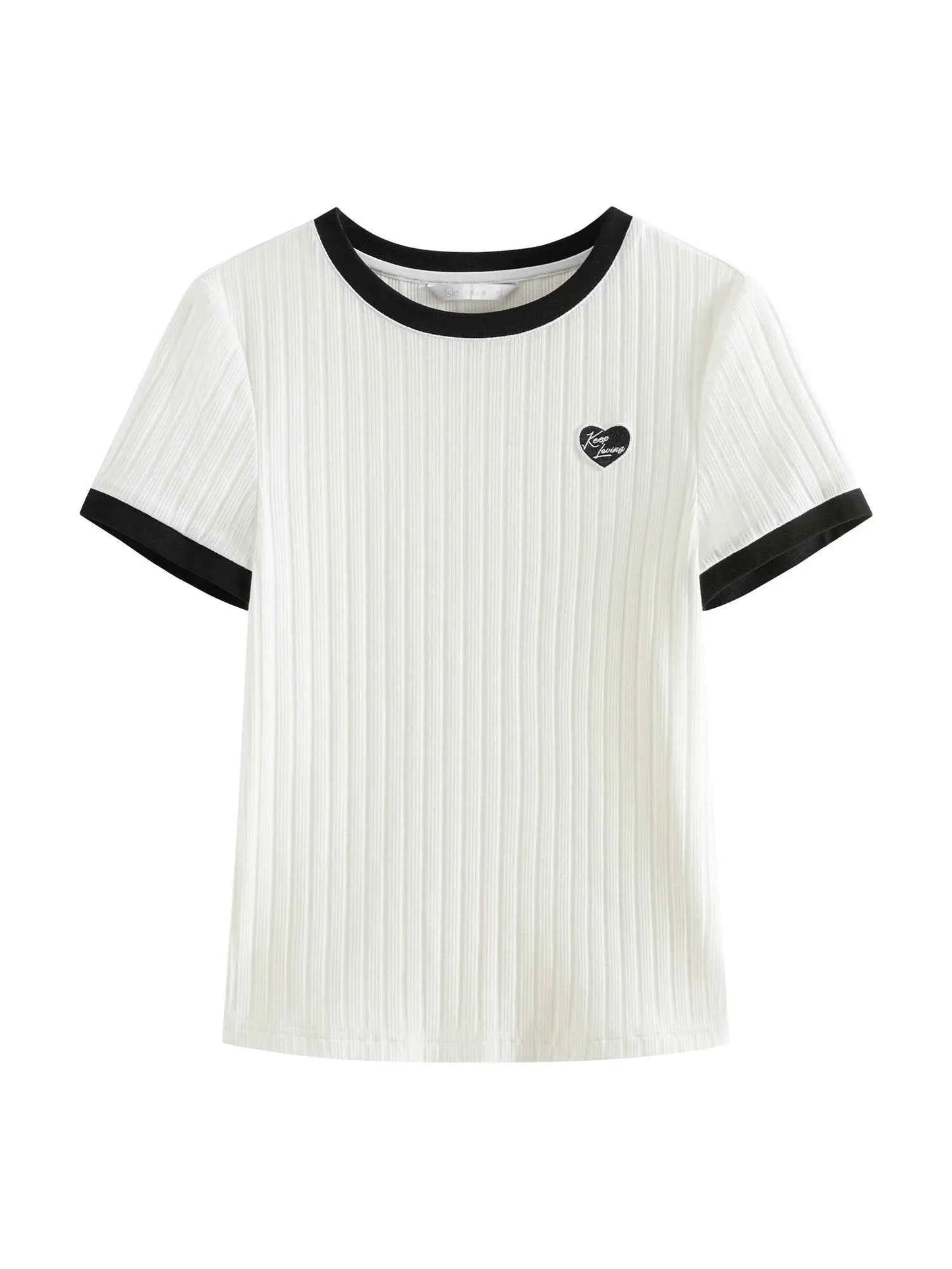 Women Streetwear Color Block Crewneck Ribbed T-Shirt