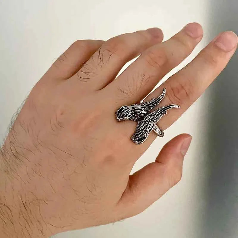 Handmade Retro Silver Angel Wings Ring