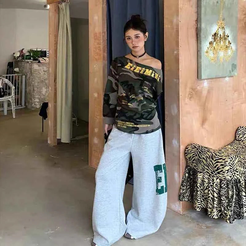 Insulated Gothic Casual Letter Print Wide Leg Sweatpants