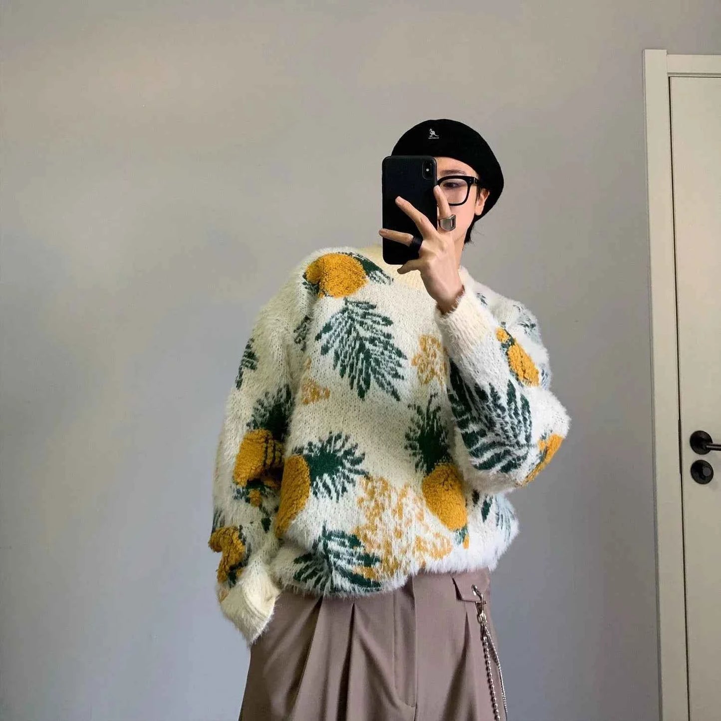 Men Cozy Pineapple Jacquard Knitted Cool Sweater