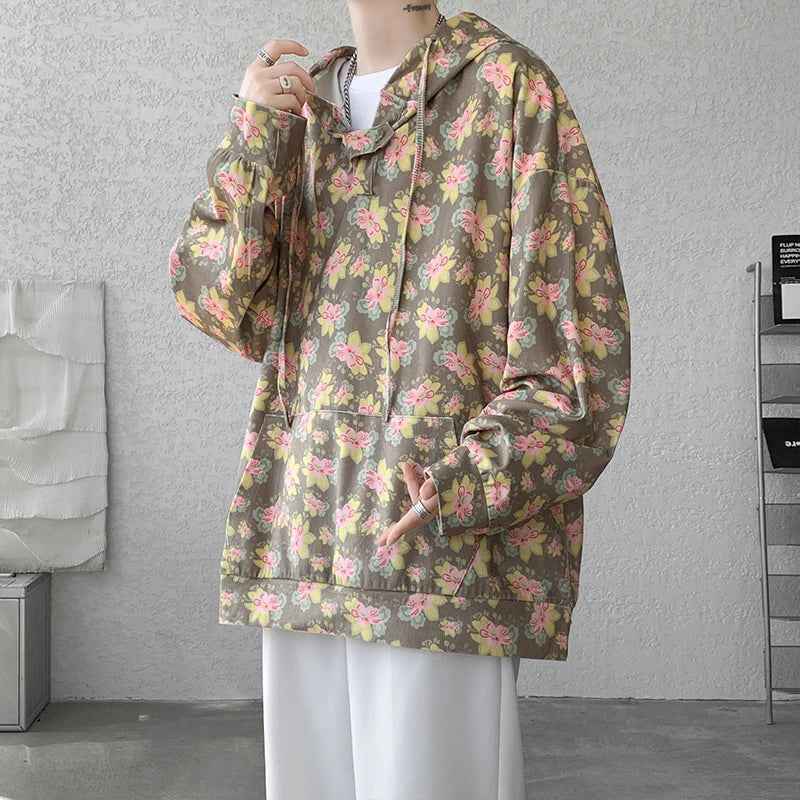 Cool Vintage Floral Printed Loose Hoodie