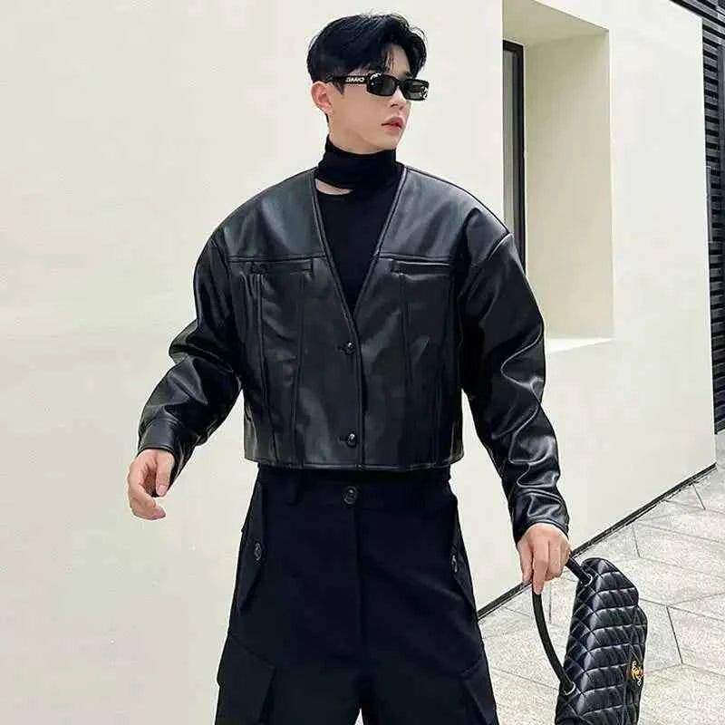 Stylish Trendy Collarless Moto Leather Jacket