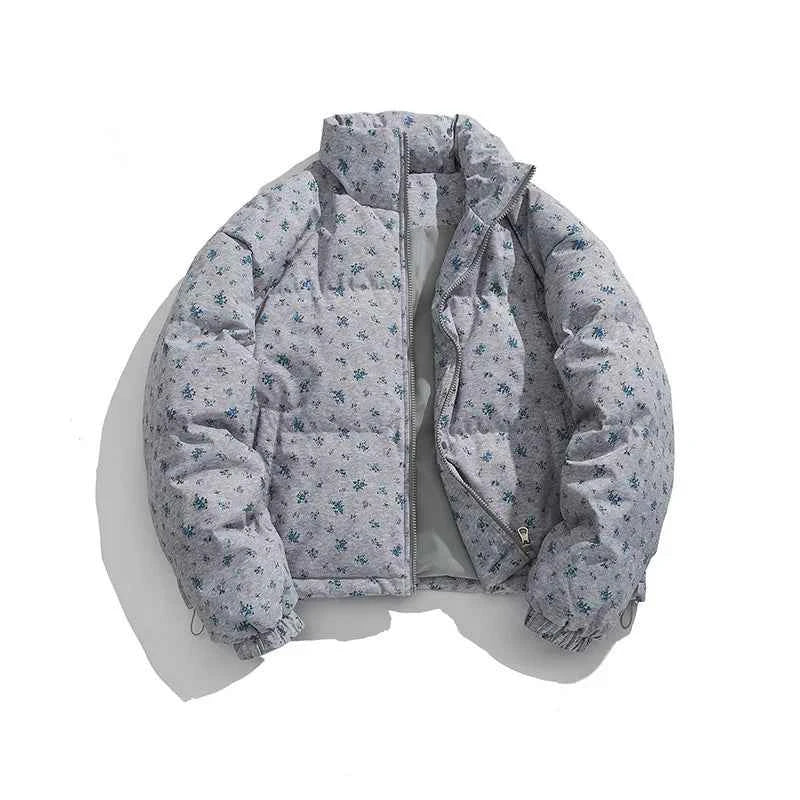 Floral Stand-Up Collar Thickened Puffer Jacket