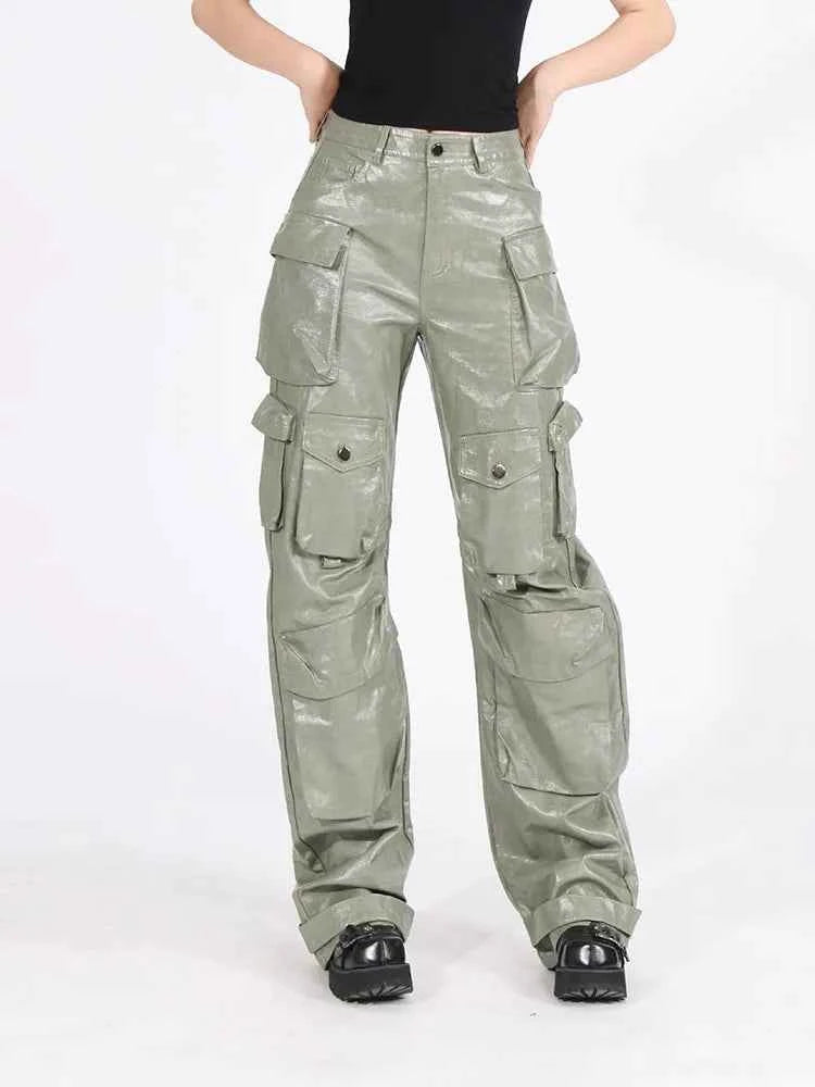 Vintage Zipper High Waist Baggy Leather Pants