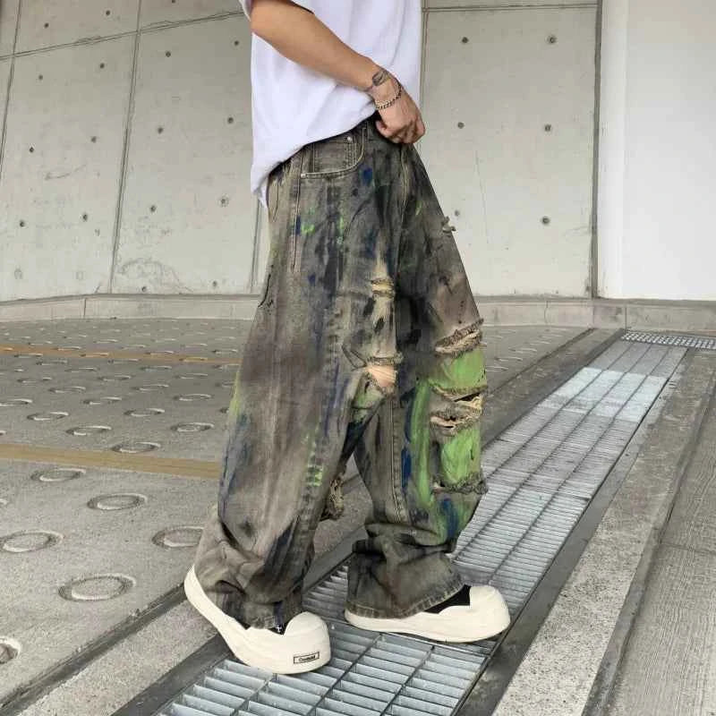 Streetwear High End Loose Straight Graffiti Jeans
