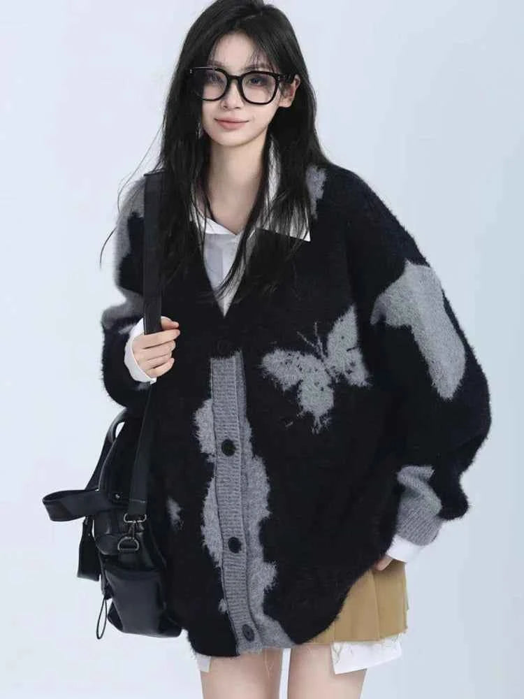 Vintage Butterfly Jacquard Knitted Cardigan
