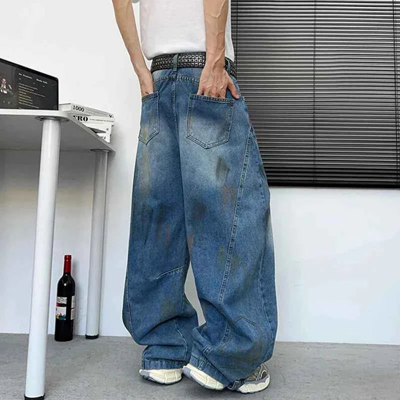 Iconic Blue Distressed Loose Straight Jeans
