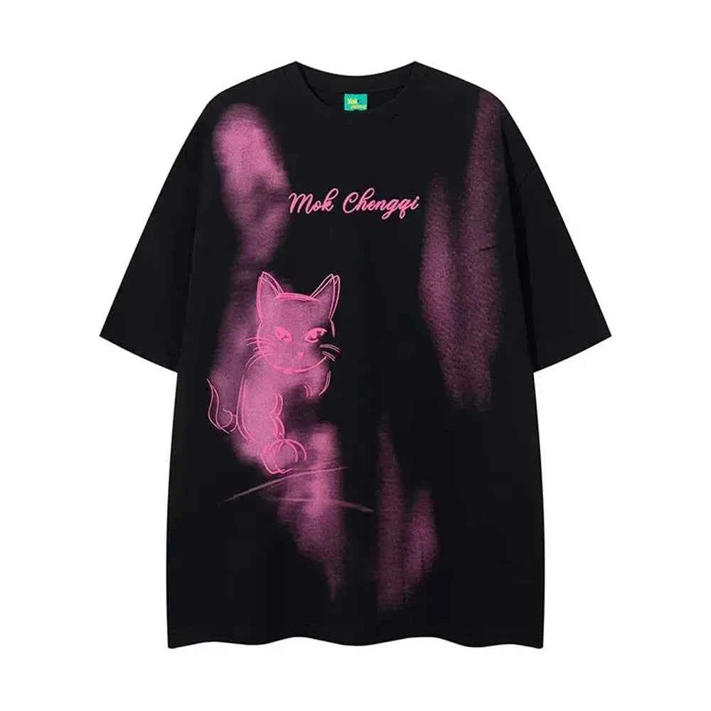 Vintage Kitten Graphic Short Sleeved T-Shirt