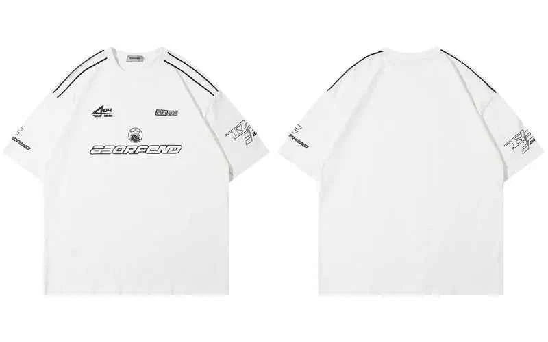 Cozy Oversized Racing Style Graphic Cotton T-Shirt