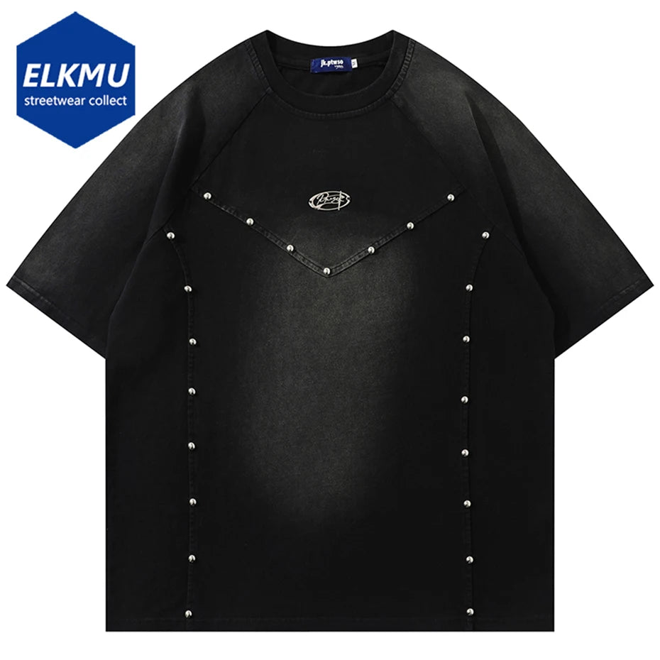 Oversized Rivet Patchwork Streetwear T Shirts