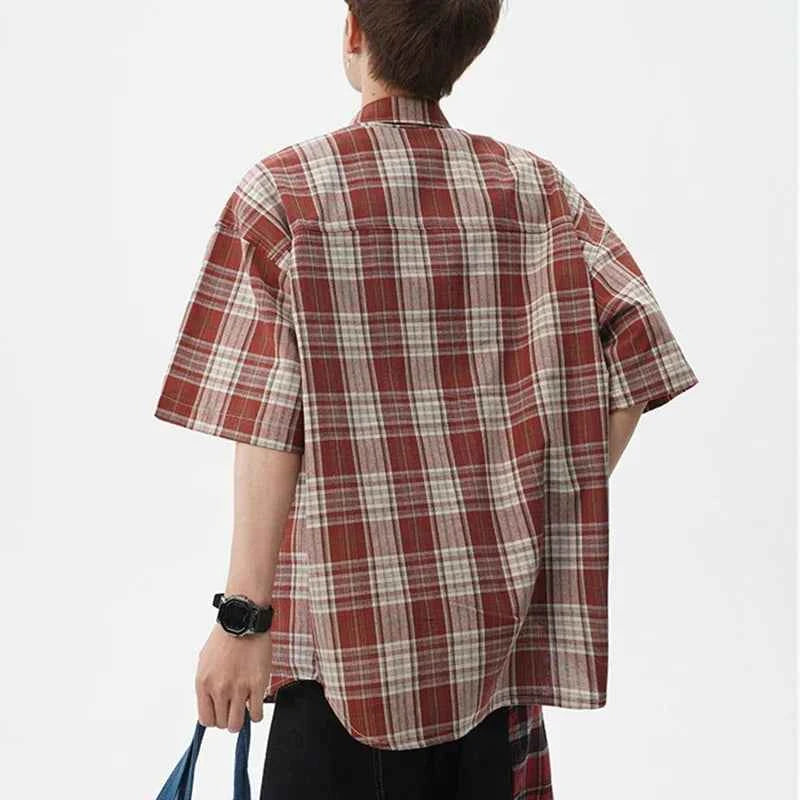 Men's Cool Plaid Short Sleeve Pocket Vintage Shirt