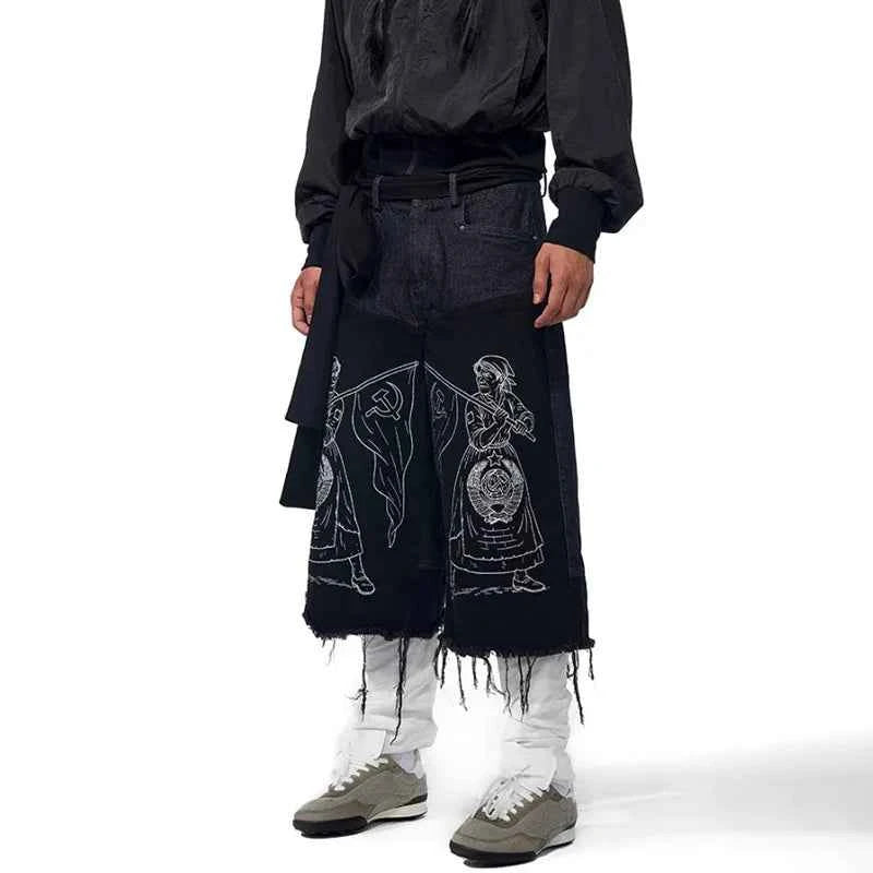 Original Embroidered Tassel Burr Denim Jorts