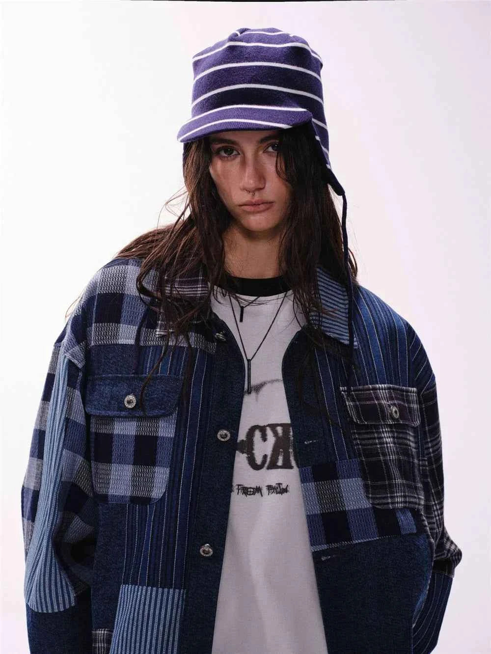 Versatile Retro Blue Casual Patchwork Denim Jacket