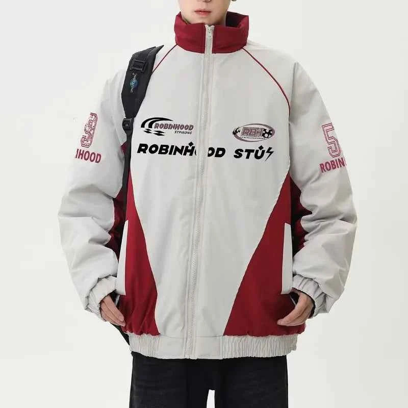 Retro Contrast Color Print Casual Windbreaker Jacket