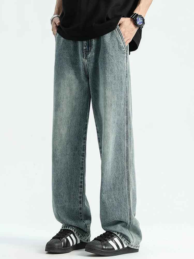 Soft Loose Fit Cotton Denim Straight Leg Jeans