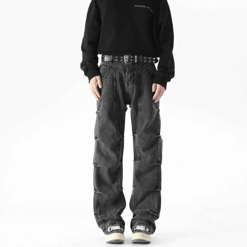 Vintage Hip Hop Pleated Denim Jeans