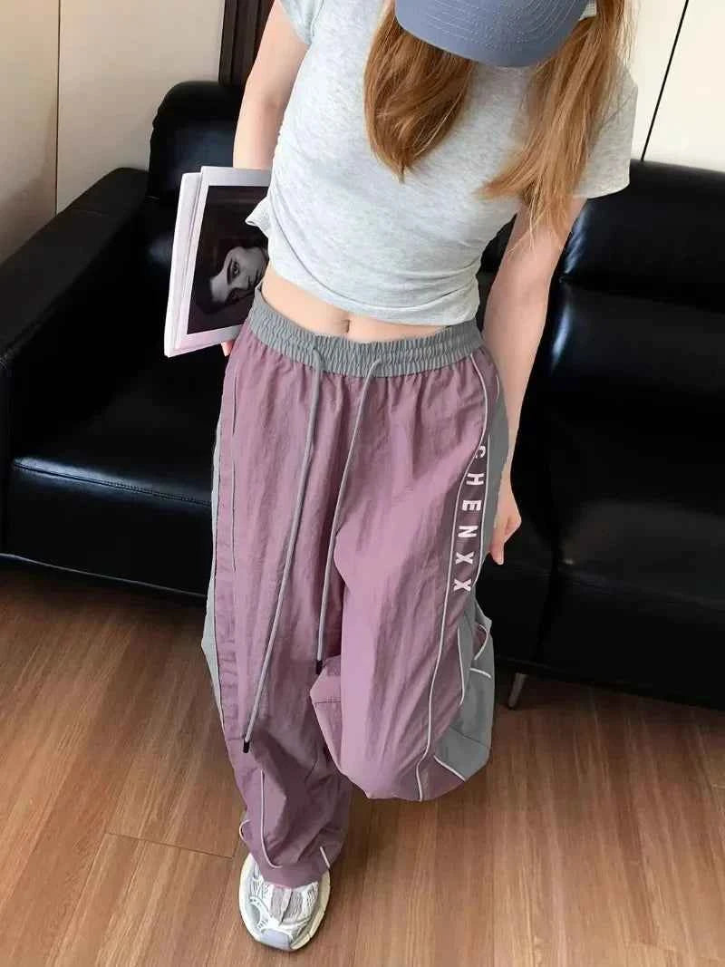 Streetwear Cozy Patchwork Striped Wide Leg Sweatpants