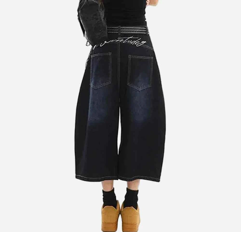 Retro Casual Loose Solid Color Denim Jorts