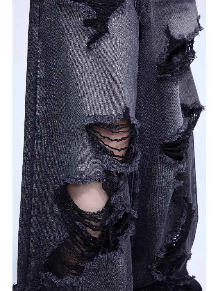 High Waist Ripped Hole Baggy Jeans
