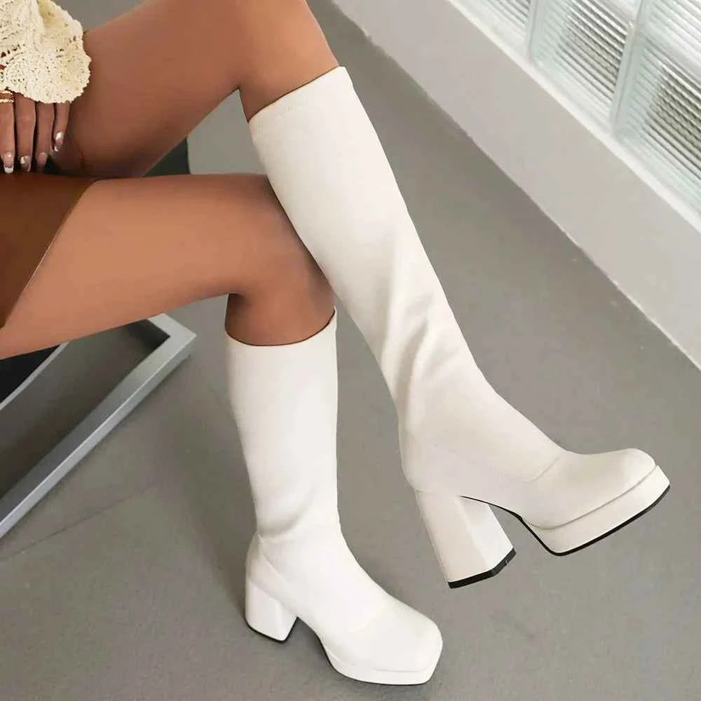 Trendy Solid Color Knee High Boot