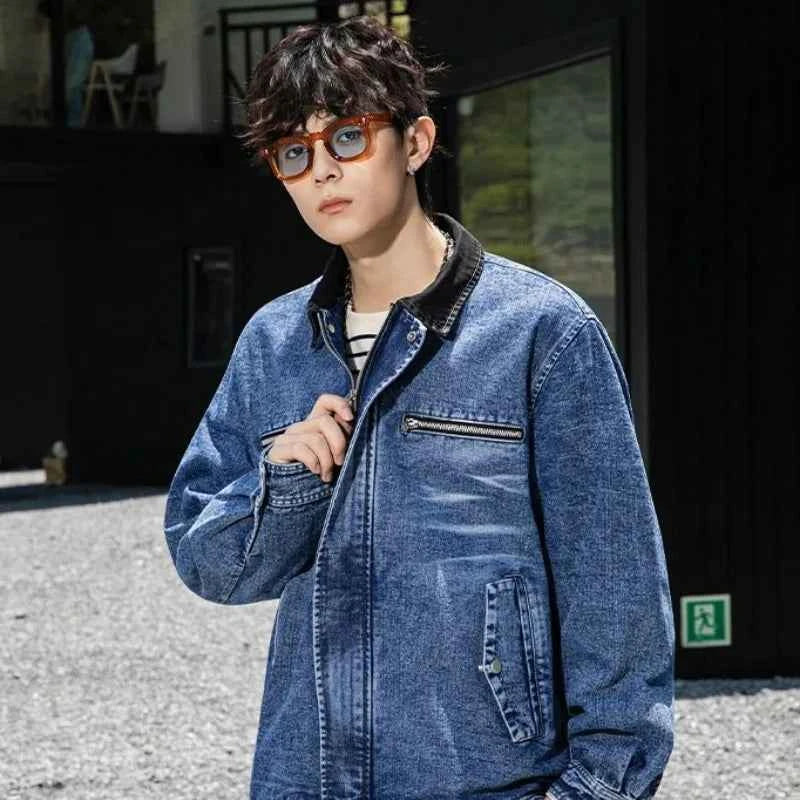Trendy American Motorcycle Denim Jacket