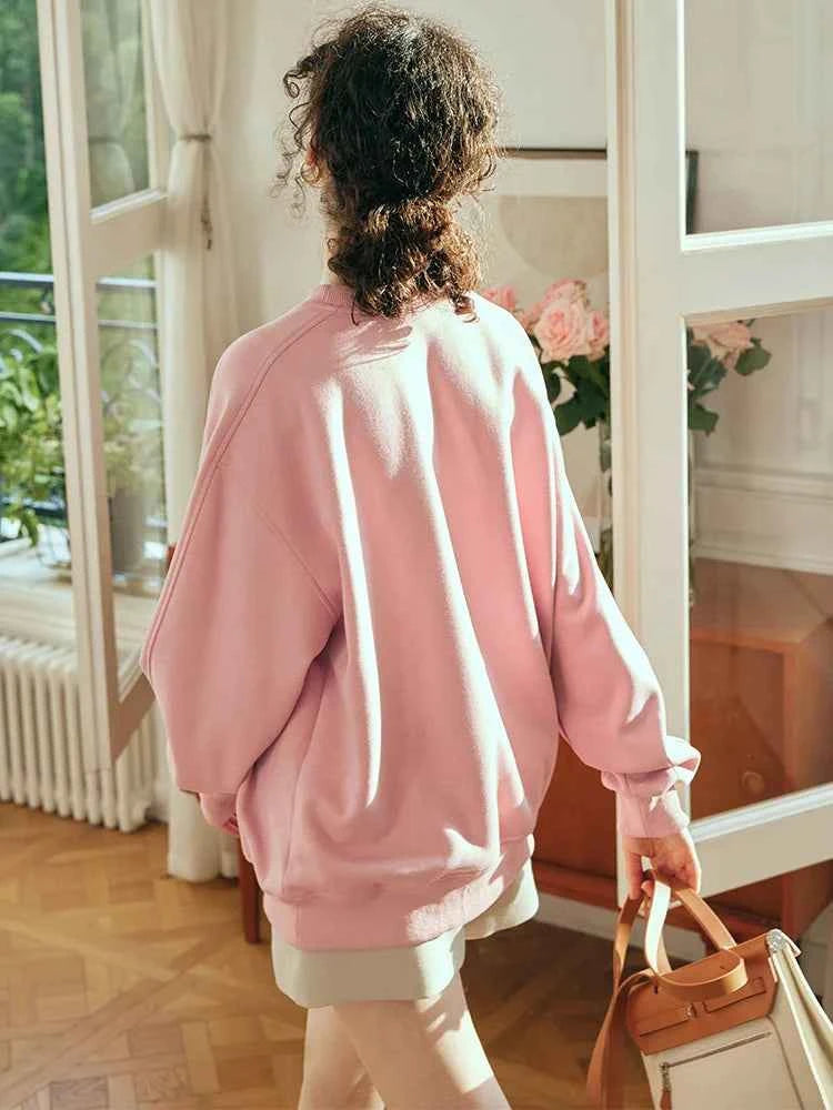 Cozy Pink Oversized Round Neck Sweatshirt