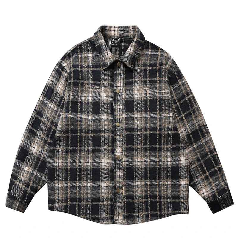 Plaid Woolen Embroidered Casual Shirt