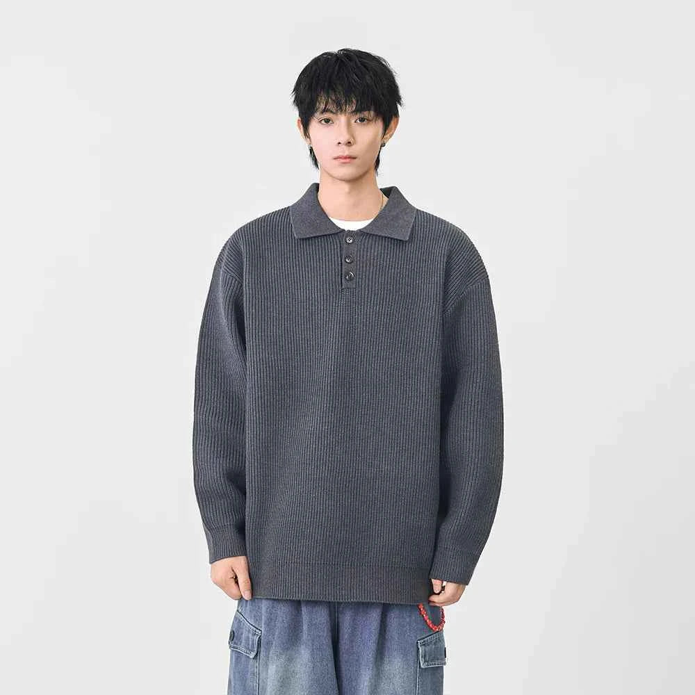 Y2K Cozy Ribbed Knit Polo Collar Sweater