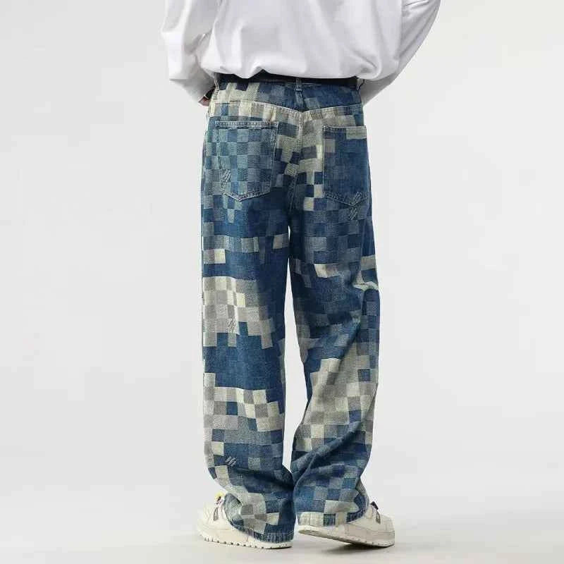 Vibrant Mosaic Checkerboard Printed Jeans