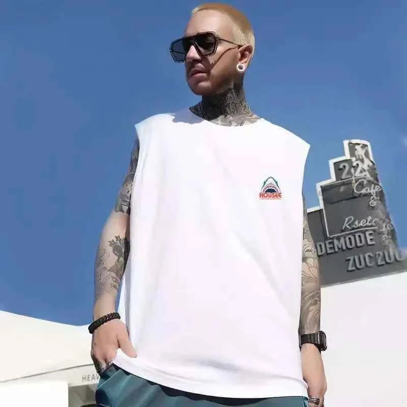 Bold Shark Print Sleeveless T-Shirt