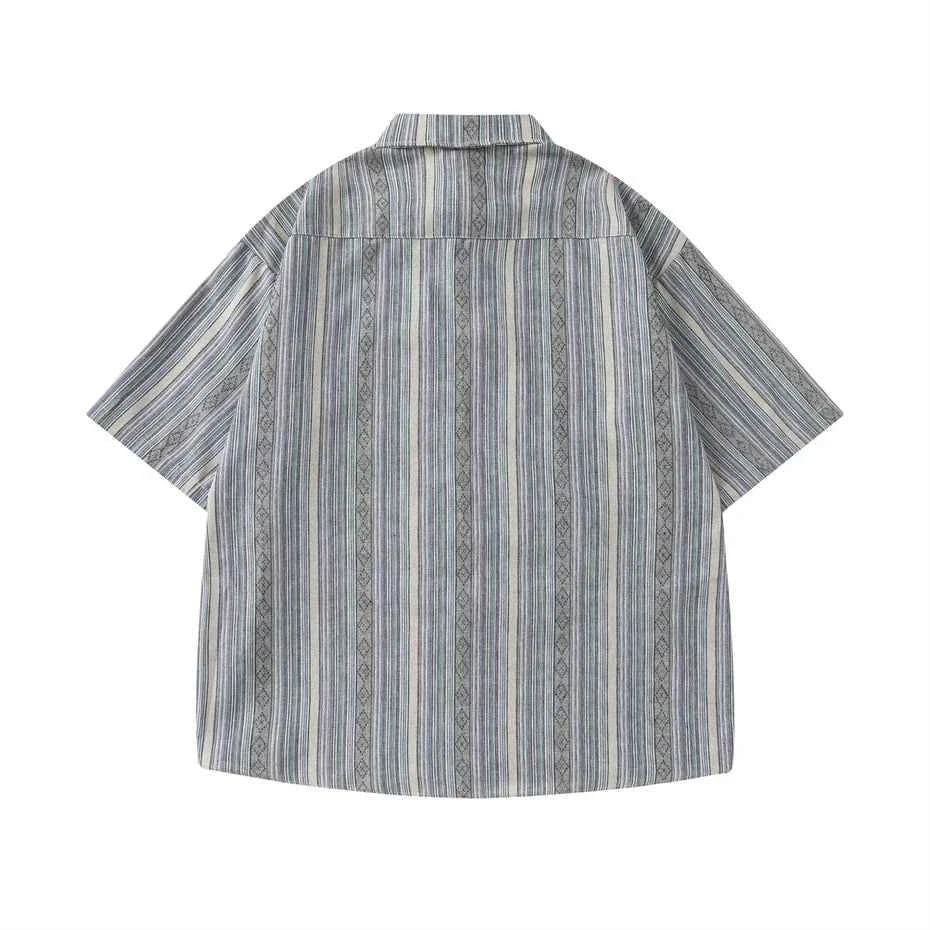 Men Oversized Striped Short Sleeve Argyle Shirt