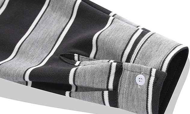 Contrasting Patchwork Striped Polo Long Sleeve T-Shirt
