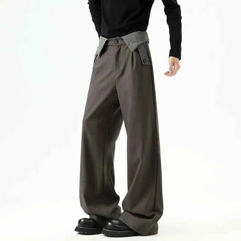 Cozy Contrast Color Pleated Straight Leg Suit Pants