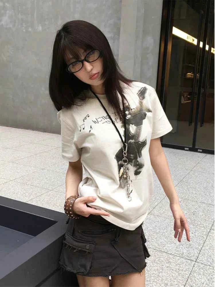 Women Retro Vintage Letter Print Slim Fit T-Shirt