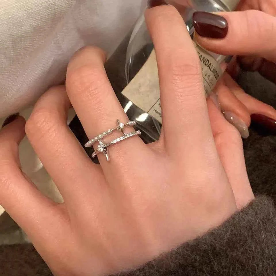 Romantic Pearl Double Layer Star Ring