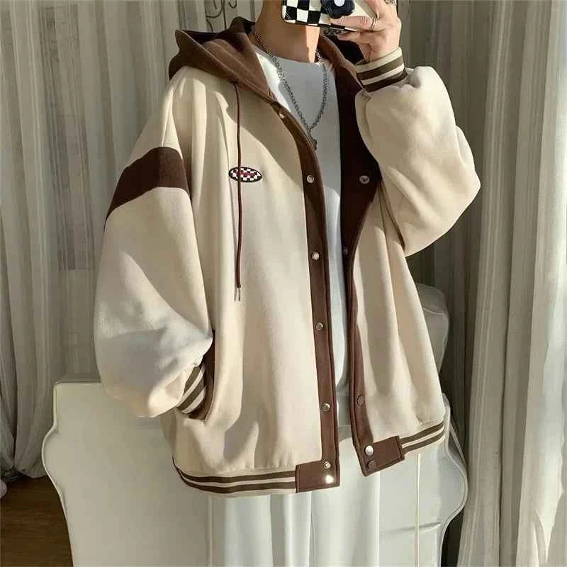 Y2K Stylish Patchwork Hooded Varsity Jacket